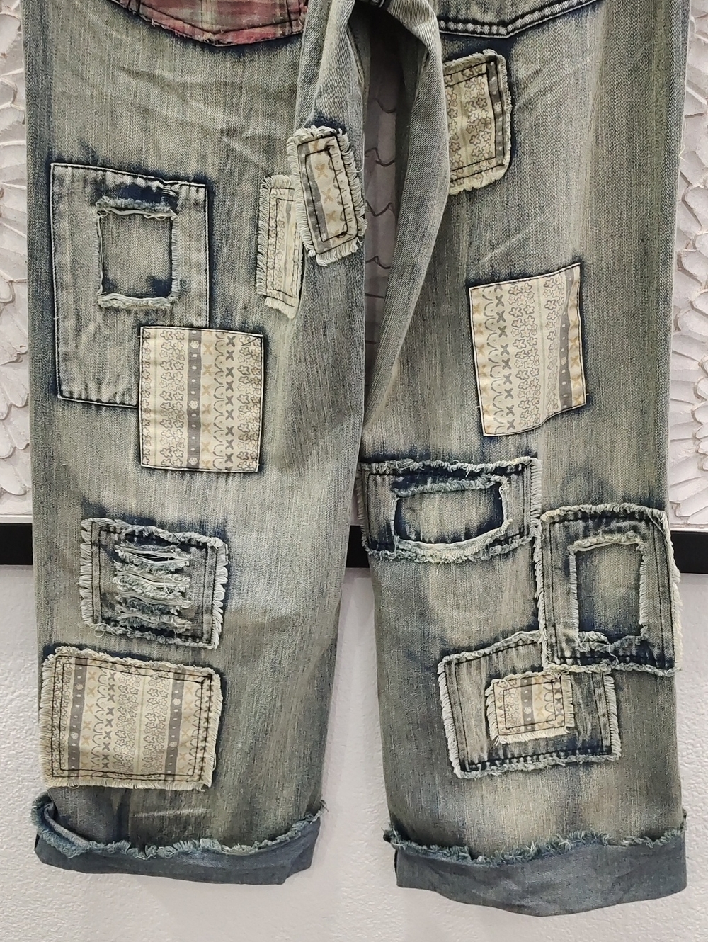 Boho Patchwork Embroidered Light Vintage Wash Jeans - Picture 9 of 9